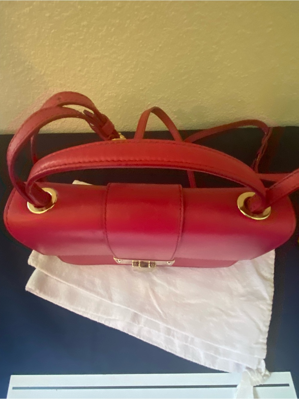 Jimmy Choo Red/Fuchsia Leather Crossbody with Gold-Tone Lock - Picture 7 of 16
